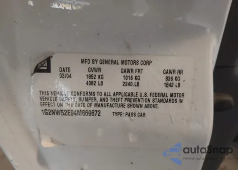 2004 Pontiac Grand Am Gt из США, поврежденный, VIN 1G2NW52E94M669672